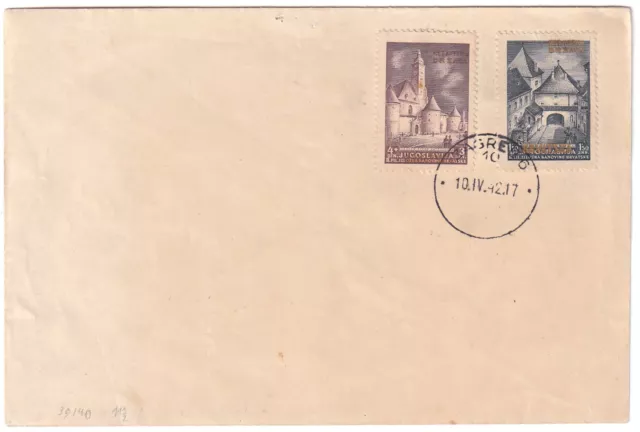 Kroatien 1941 Mi.Nr. 39 A & 40 A auf Blanko-Brief, gestempelt Zagreb 10.IV.1942