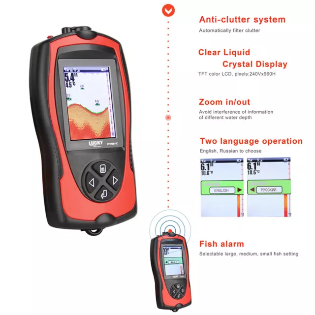 Portable Fish Finder Fish Finders Wired Fish Depth Finder Sonar Sensor Transduce 2