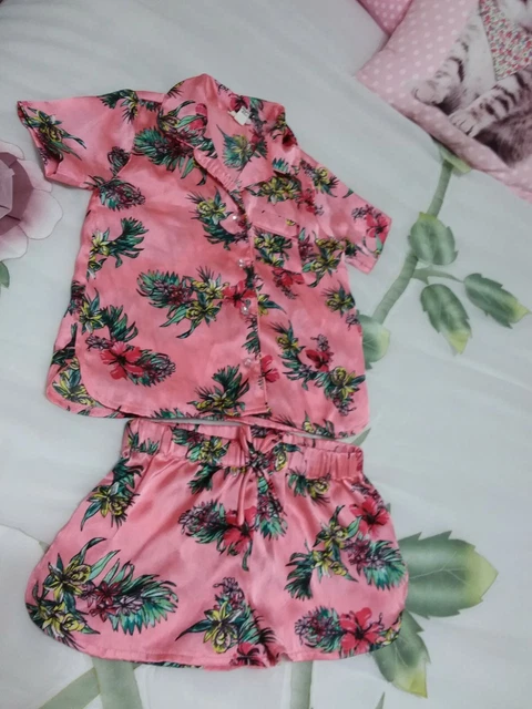 River Island mini girls aged 18-24 Months pink satin feel shorts set