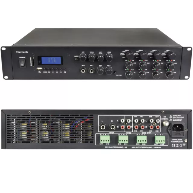 1600W Stereo Bluetooth Amplifier | 8x 200W Channel Multi Zone HiFi Matrix Mixer