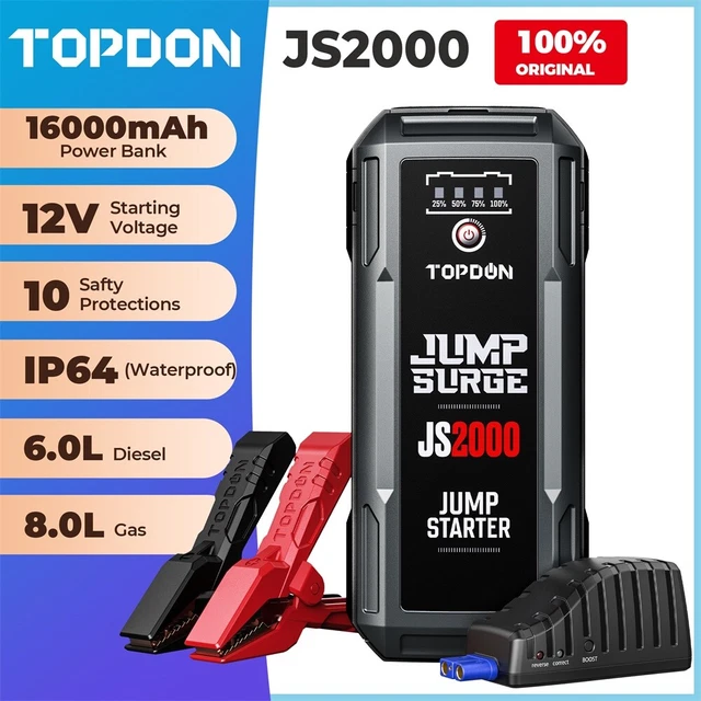 2023 Topdon JS2000 Salto de arranque Banco de energía Cargador seguro 16000mAh