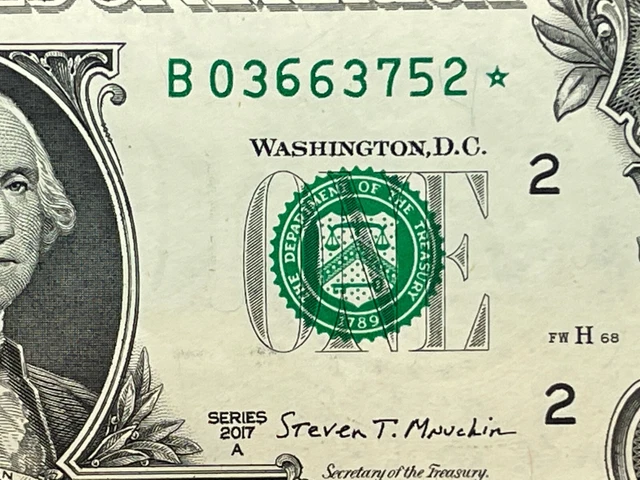 Star Note One Dollar Bill New York B Block Series 2017A Rare Run 640K