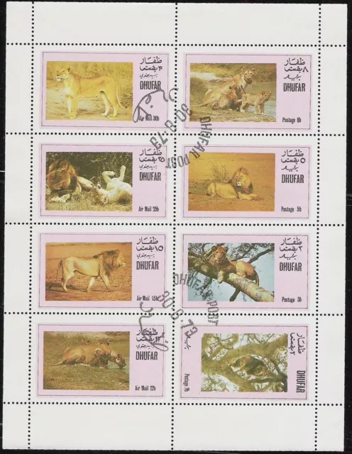 Dhufar (Estado De Omán ) Hoja 8 León Sellos,Grande Gatos Cto Trucial Estado