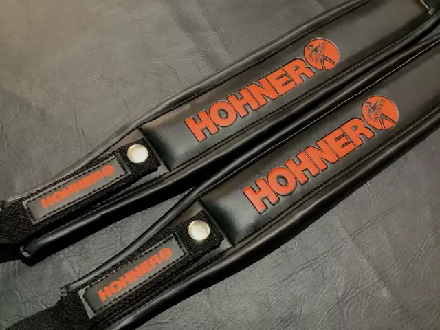 Hohner Straps Color Black And Orange Letters. ( One Pair ) 3