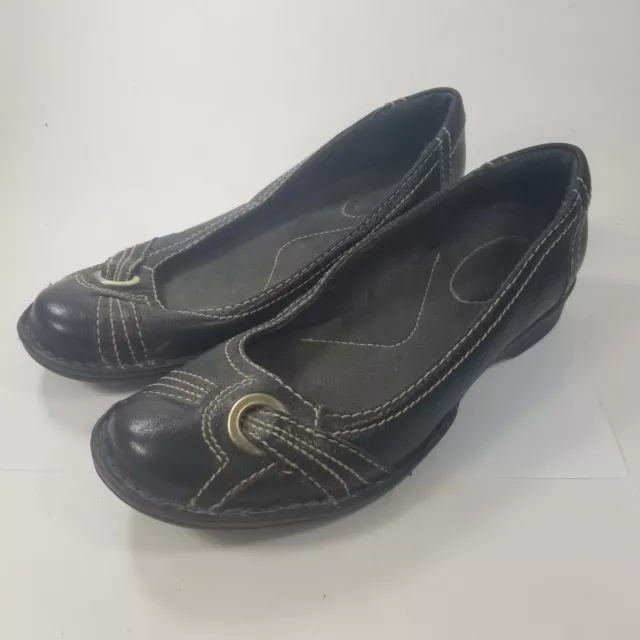 Clarks Womens Black Leather Ballet Flats Loafers Slip on Dress Shoes Size 6 W