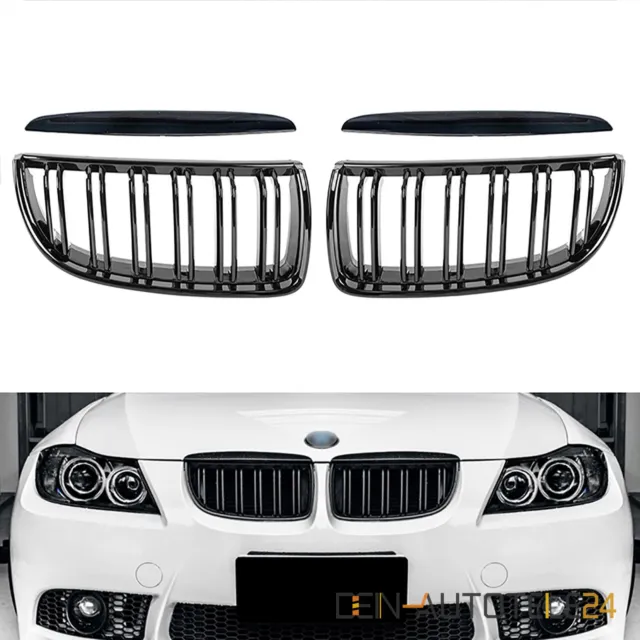 KÜHLERGRILL DOPPELSTEG NIEREN PASSEND FÜR BMW 3er E90 E91 04-08 GLÄZEND SCHWARZ