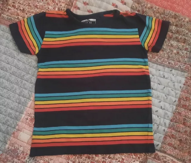 Boys Next Navy Rainbow Stripe Tshirt Age 6-7