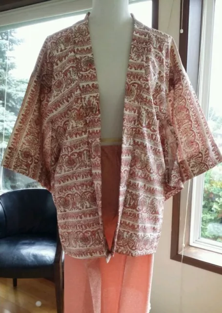 Handmade Vintage Japanese Kimono Haori Jacket Floral Print Cotton Short Wrap
