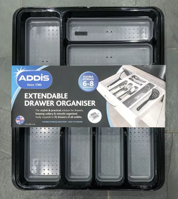 Addis Extendable Drawer Organiser Cutlery Utensil Tray 6-8 Compartments