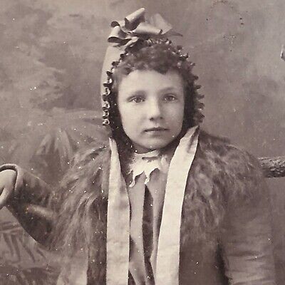 Minneapolis,KS Victorian Photo Antique Cabinet Pretty Little Girl Clothes Bonnet