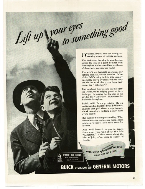 1943 Buick Builds Better War Goods Father Son plane-spotting WWII Print Ad