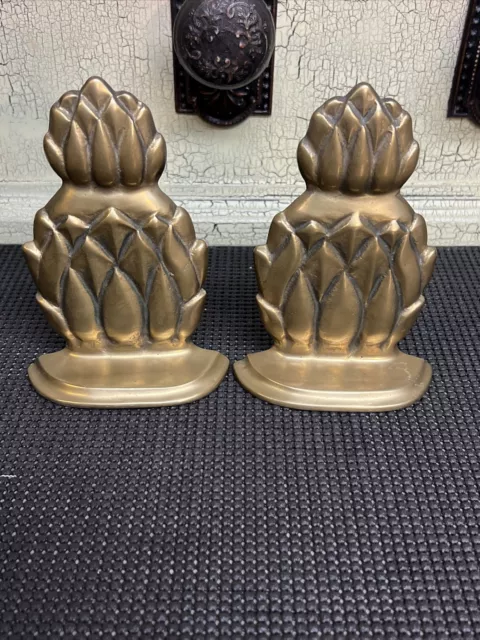 Vintage Pair Of heavy Brass Pineapple Bookends Doorstops 6” Tall