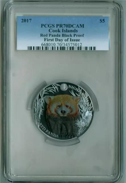 Cook Islands 2017 $5 Red Panda 1 Oz. .999 Silver Black Proof Pcgs Pr-70Dcam