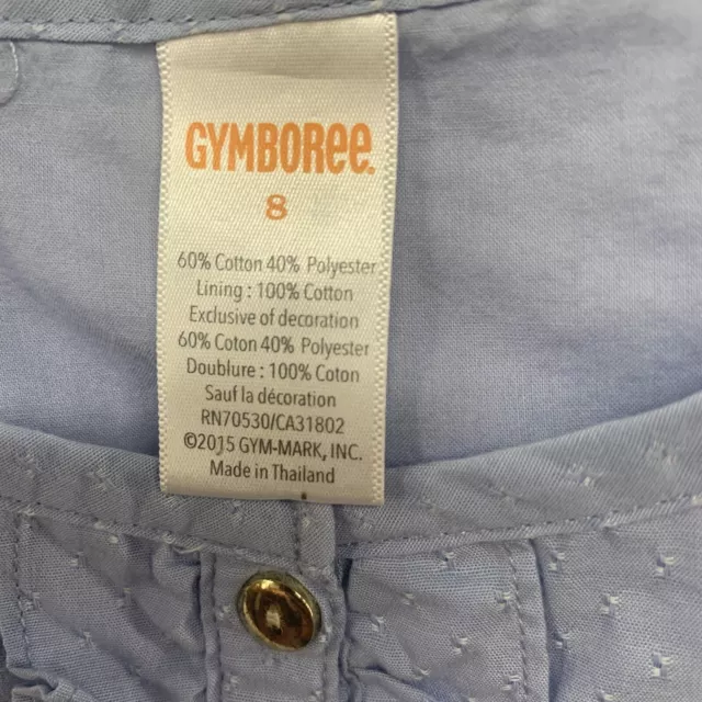 Gymboree  Girls Tiered Button Up Ruffle Dress Light Blue Short Sleeves size 8 2