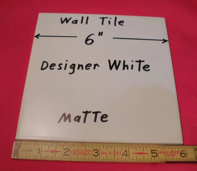 1 pc. *Designer White* Matte Ceramic Tile: 6" X 6"  New Stock, Made in Brazil