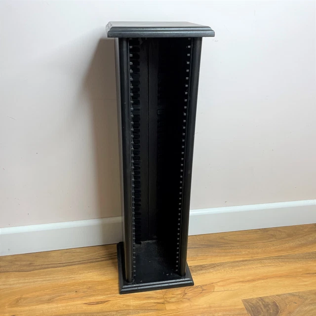 Portatorre portaoggetti CD in legno nero, Negozi 40 CD, altezza 68 cm, legno retrò vintage