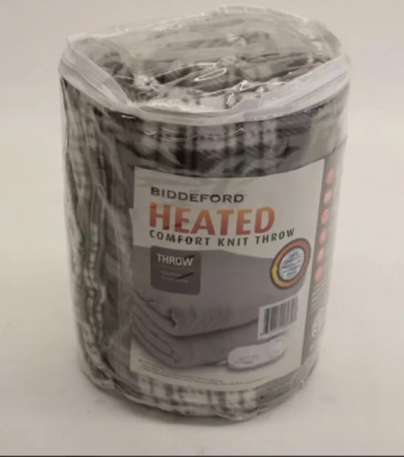 Biddeford Micro 50" x 60" Plush Electric Heated Throw Blanket Gray Plaid NEW