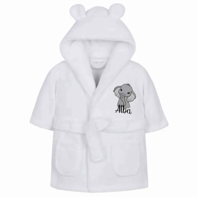 Embroidered Personalised  SAFARI ELEPHANT Soft Baby Dressing Gown Bath Robe
