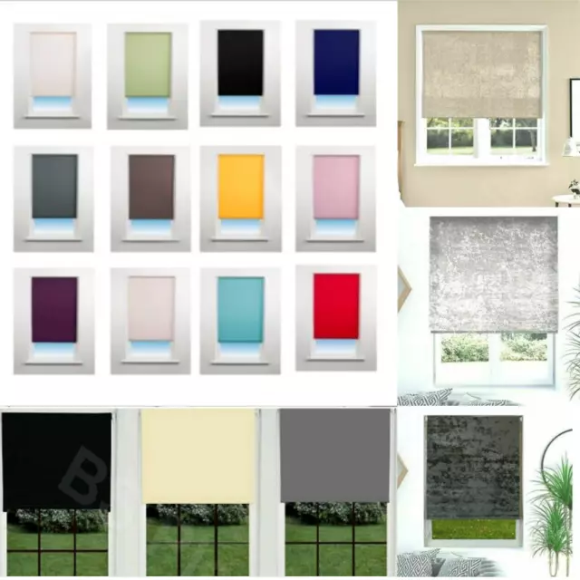 100% Blackout Thermal Plain /Crush Velvet Fabric Trimmable Window Roller Blinds