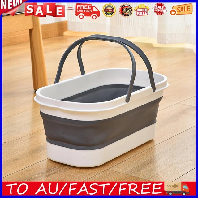 Car Wash Bucket with Wheel Collapsible Bucket for Fishing Camping (Grey)