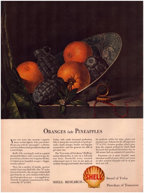 Print Ad Shell 1943 WW2 Oranges Granades Full Page Large Magazine 10.5"x13.5"