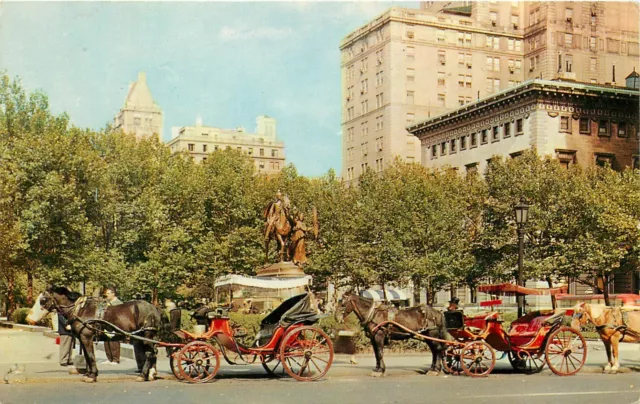 Horse Drawn Carriage 59th St New York NY pm 1954 Postcard