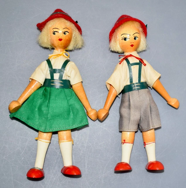 Vintage Wooden Peg Dolls Poland Lot of 2