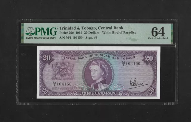 UNC fractional prefix 20 dollars 1964 TRINIDAD & TOBAGO England Caribbean
