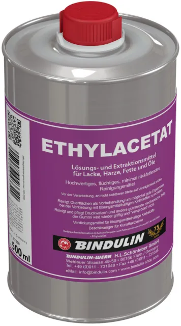 Bindulin Ethylacetat 500 ml Flasche - Lösungs- und Extraktionsmittel - Verdünner