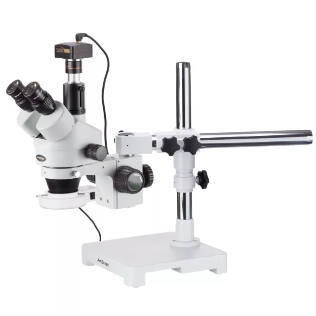 AmScope 7X-45X Trinocular Boom Stereo Zoom Microscope + 1.3MP Camera + LED Light