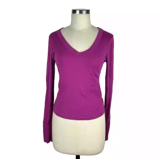 MICHAEL STARS Berry Purple Logan Supima Cotton V-Neck Long Sleeve Top Women's OS