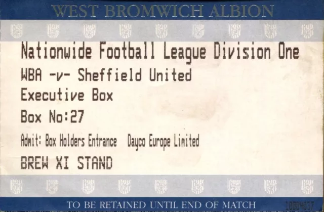 West Bromwich Albion v Sheffield United Division 1 Ticket