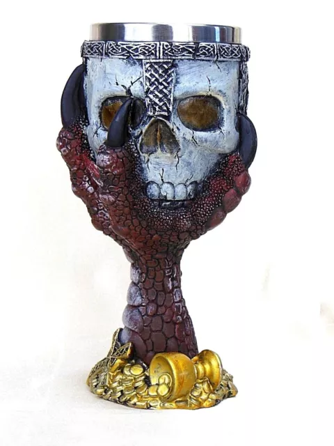 Skull Kelch mit Edelstahleinsatz Dragon Drache Kralle Skelett Totenkopf Gothic