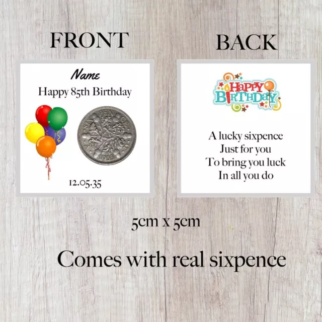 Personalised Lucky Sixpence 85th Birthday Token - Gift - Balloon Design 1939