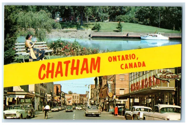 c1960's Park Woolworth Co. Street Chatham Ontario Canada Multiview Postcard