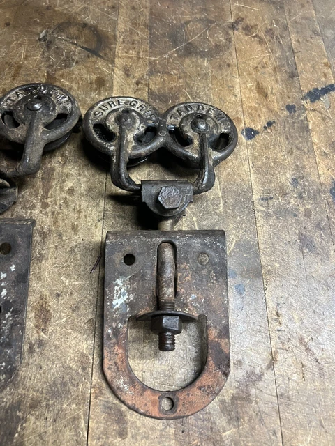 Myers Adjustable Sure Grip Tandem Cast Iron Barn Door Rollers Hangers Pair Set 2