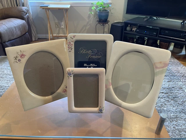Lot 4 Vtg 80s Ceramic Crackle Glaze Rectangular Picture Frame Table Stand
