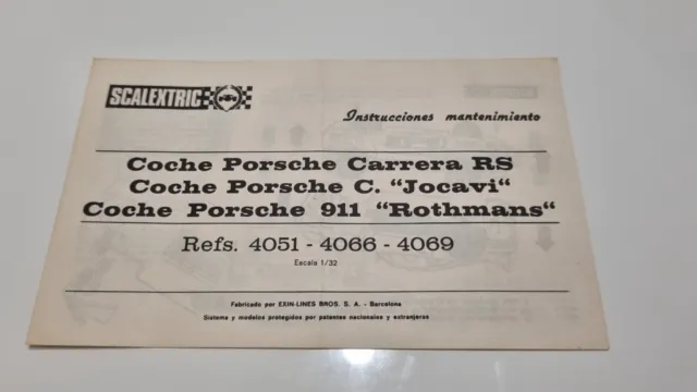 Porsche Carrera Rs Jocavi Rothmans 4066 Scalextric Exin Instrucciones Originales