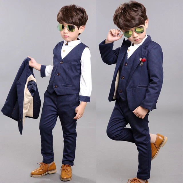 NEW Kids Boys Tuxedo Suits Wedding Party Suit Set Toddler Formal Dresses  2-12Y