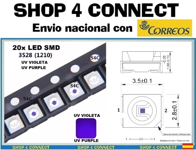 20 LED SMD VIOLETA UV PURPLE  3528 / 1210 SMT CAR automocion ARDUINO 3.5 x 2.8