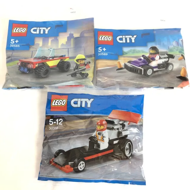 3 X Lego City Polybags - 30589, 30358, 30585 - Fire, Dragster, Kart Racing Car