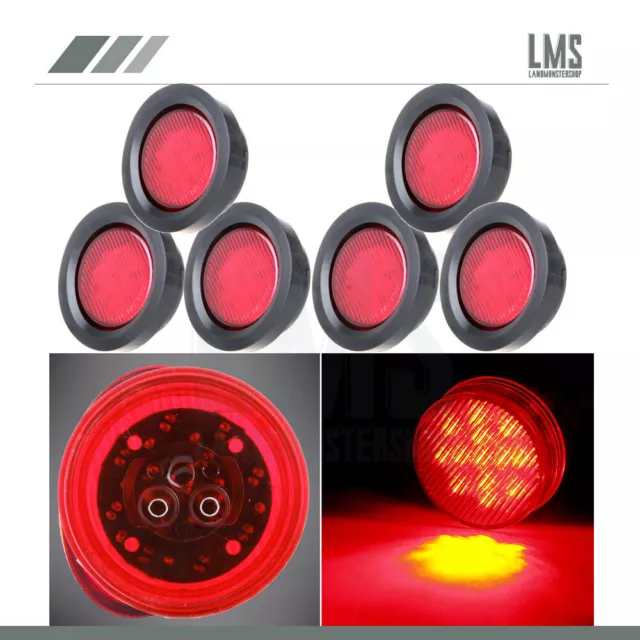 6x For Truck Trailer 2.5 inch Round 13 LED Side Marker Clearance Tail Light Red