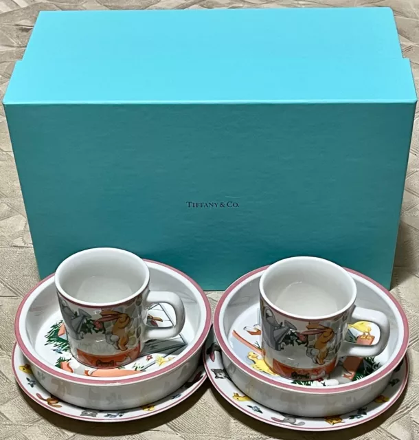 TIFFANY & CO 6 Piece Playground Children's Bowl Plate Cup Set For Two With Box