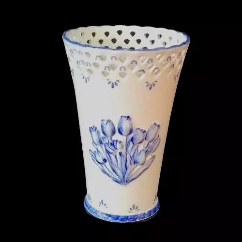 Delftware Holland Reticulated Tulip Vase Royal Twickel Ter Steege Hand Painted