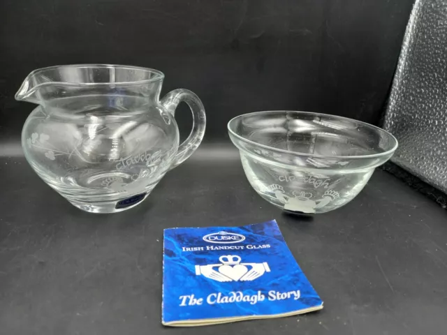 Pot A Lait Et Sucrier Verre Irlandais Duiske Claddagh Cream Sugar encoffret