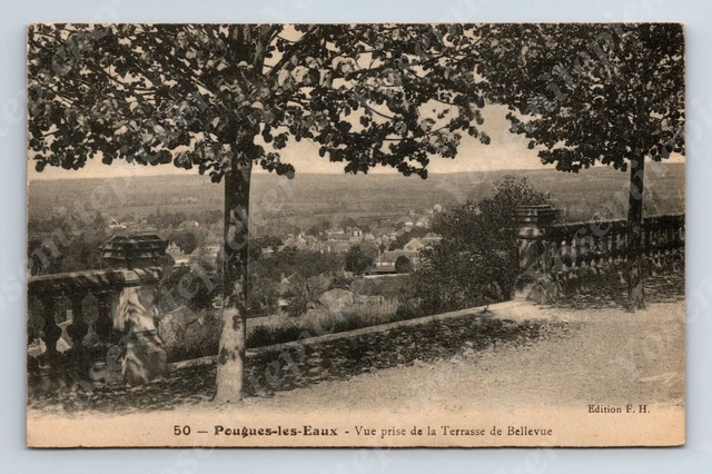 Wd2 Postcard 1940's ? Pougues les eaux vue prise de la terrassse de Bellevue 037