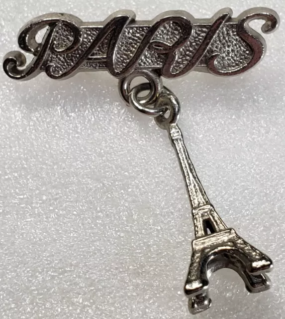 Vintage Tourist Souvenir PARIS Eiffel Tower Dangling Charm Brooch Pin