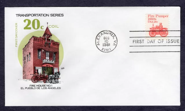 1981 Stamp #1908 Fire Pumper Fire House FDC HF Cachet