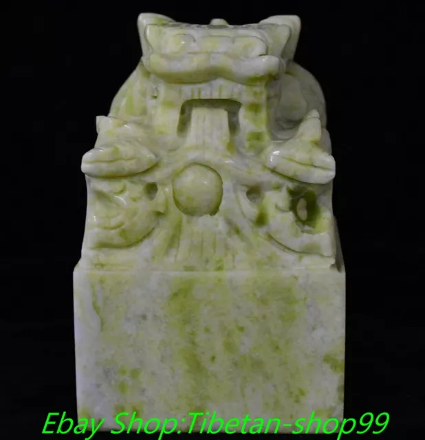 4.7" China Green Jade Carve Dragon Loong Dynasty Imperial Seal Stamp Signet