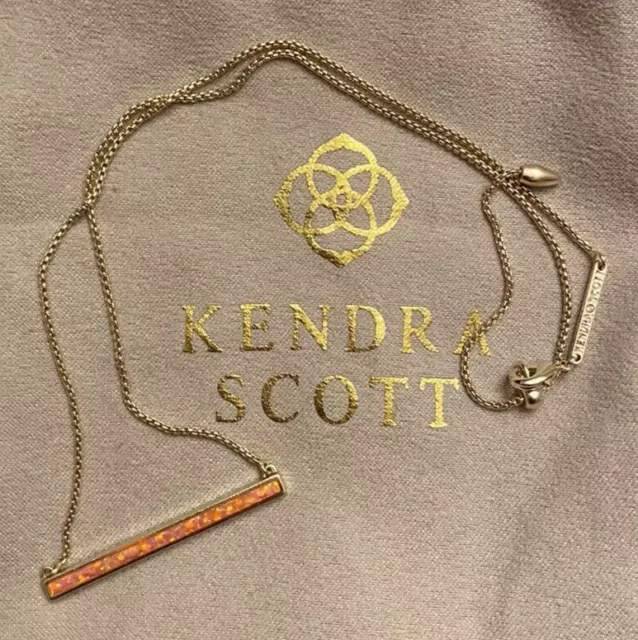 Kendra Scott Coral Kyocera Opal, Gold PLT Kelsey Necklace w/Card & Dustbag